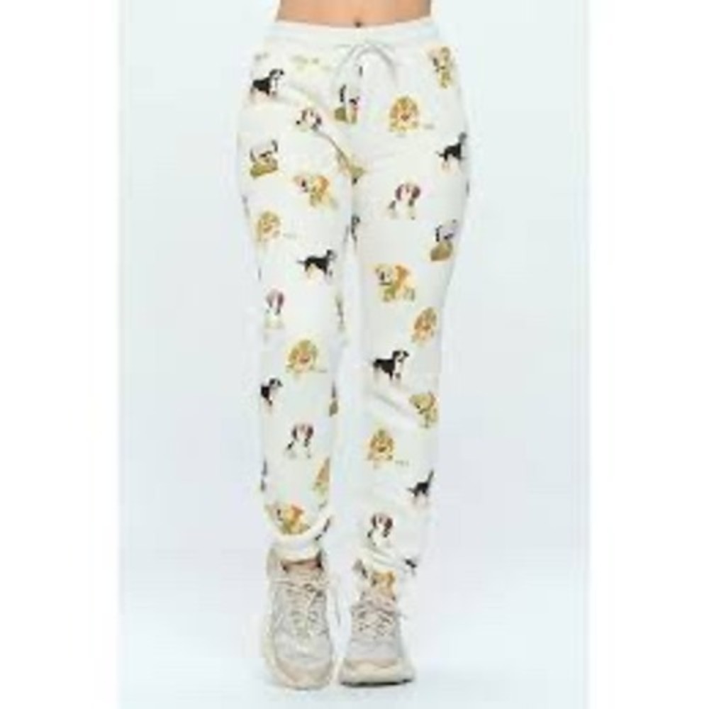 SM Wardrobe Womens Dog Print Jogger Sweatpants Gray Fleece Lined Size Medium